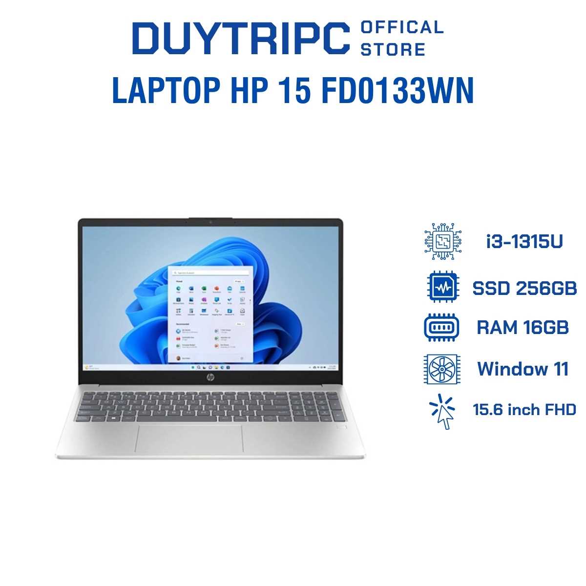 Laptop HP 15 fd0133wn (Core i3 - 1315 256GB| 16GB| 15.6 FHD Win 11 Natura Silver) FV